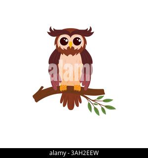 hibou sur une branche dans un style plat Illustration de Vecteur