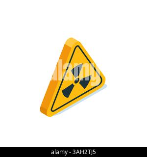 icône de rayonnement triangulaire isométrique, en jaune sur fond blanc, déchets radioactifs ou danger Illustration de Vecteur