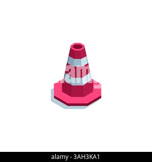 cône de circulation isométrique en couleur sur fond blanc, zone clôturée ou travaux routiers Illustration de Vecteur