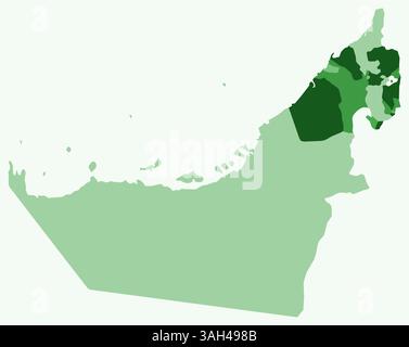 Carte des Émirats Arabes Unis avec les régions. Juste une carte de frontière de pays simple avec division de région. Palette de couleurs vertes. Illustration de Vecteur