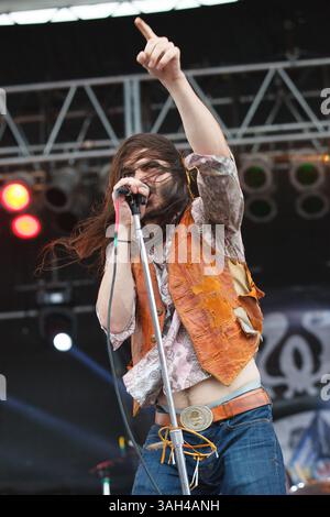 23 mai 2015 - Pryor, Oklahoma, U. S - le chanteur BRANDON YEAGLEY du groupe de hard rock américain Crobot se produit pendant Rocklahoma au Catch the Fever Festival Grounds le 23 mai 2015 à Pryor, Oklahoma. (Crédit image : © Kevin Pyle/ZUMA Wire) Banque D'Images