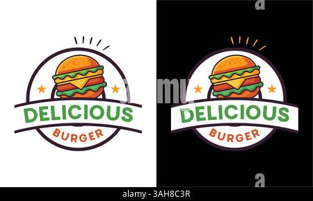 conception d'images de logo burger, conception de modèle de logo de burger délicieux, logo de hamburger hamburger avec fichier modifiable vectoriel d'illustration de texte modifiable Illustration de Vecteur