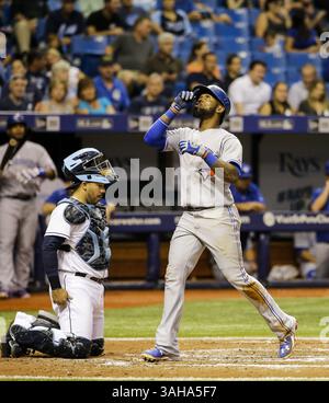 June 22, 2015 - Petersburg, FL, USA - Toronto Blue Jays Shortstop Jose Reyes (7) avec un home run solo lors de la deuxième manche le lundi 22 juin 2015, au Tropicana Field à Petersburg, Fla. (crédit image : © Will Vragovic/TNS/ZUMA Wire) Banque D'Images
