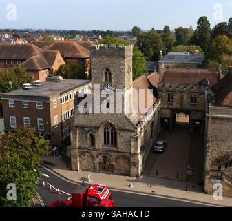 Église Nicolas, Abingdon, Oxfordshire vue du haut du musée Abingdon County Hall Banque D'Images