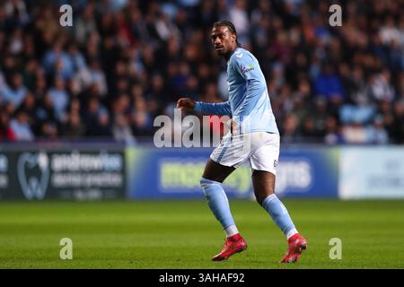 Coventry, Royaume-Uni. 09th Apr, 2025. Haji Wright de Coventry City pendant le match du Sky Bet Championship Coventry City vs Portsmouth à Coventry Building Society Arena, Coventry, Royaume-Uni, le 9 avril 2025 (photo par Gareth Evans/News images) à Coventry, Royaume-Uni le 4/9/2025. (Photo de Gareth Evans/News images/SIPA USA) crédit : SIPA USA/Alamy Live News Banque D'Images