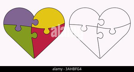 Un coeur fait de pièces de puzzle colorées. Journée de sensibilisation à l'autisme. Symbole du peuple Autistes. Illustration de Vecteur
