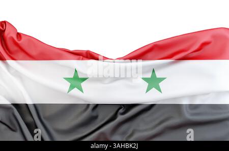 Drapeau de Syrie isolé sur fond blanc avec espace de copie au-dessus. Rendu 3D, Banque D'Images