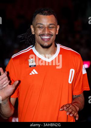 Neu Ulm, Deutschland. 08 avril 2025. Nelson Weidemann (Ratiopharm Ulm, #00), Ratiopharm Ulm v. FC Bayern Muenchen, Basketball, 1. Bundesliga, Spielzeit 2024/2025, 08.04.2025 Foto : EIBNER/Michael Schmidt crédit : dpa/Alamy Live News Banque D'Images