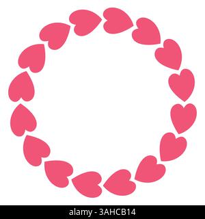 Cadre rond de coeurs de bande dessinée roses. Illustration vectorielle. Illustration de Vecteur