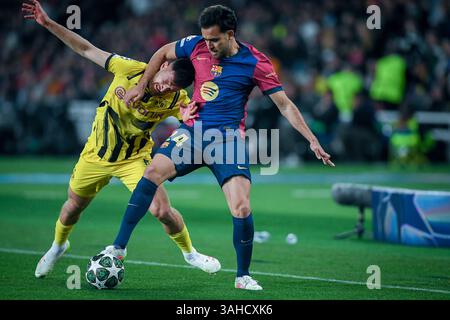 Barcelone, ESP. 09th Apr, 2025. FC BARCELONE vs BORUSSIA Dormund 9 avril 2025 Eric García (24 ans) du FC Barcelone lors du match des quarts de finale de l'UEFA Champions League 2024/25 entre le FC Barcelone et le Borussia Dormund à l'Olimpic Stadium Lluis Companys de Montjuïc à Barcelone, Espagne. Crédit : Rosdemora/Alamy Live News Banque D'Images