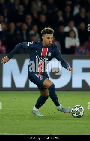 Paris, France. 09th Apr, 2025. Désir doué du PSG lors des quarts de finale de l'UEFA Champions League 1ère manche de football entre le Paris Saint-Germain (PSG) et l'Aston Villa FC le 9 avril 2025 au stade Parc des Princes à Paris, France - photo Jean Catuffe/DPPI crédit : DPPI Media/Alamy Live News Banque D'Images