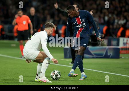 Paris, France. 09th Apr, 2025. Nuno Mendes du PSG lors des quarts de finale de l'UEFA Champions League 1ère manche de football entre le Paris Saint-Germain (PSG) et l'Aston Villa FC le 9 avril 2025 au stade Parc des Princes à Paris, France - photo Jean Catuffe/DPPI crédit : DPPI Media/Alamy Live News Banque D'Images