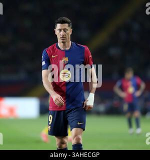 Sabadell, Barcelone, Espagne. 9 avril 2025. Barcelone Espagne 09.04.2025 Robert Lewandowski (FC Barcelone) joue lors de la Ligue des champions de l'UEFA entre le FC Barcelone et le Borussia Dortmund à l'Estadi Olimpic Lluis Companys le 09 avril 2025 à Barcelone. (Crédit image : © Xavi Urgeles/ZUMA Press Wire) USAGE ÉDITORIAL SEULEMENT ! Non destiné à UN USAGE commercial ! Banque D'Images