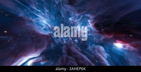 Fond de nébuleuse bleu profond avec des nuages d'étoiles lumineux dans l'espace Banque D'Images