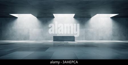 Intérieur moderne de la pièce en béton vide avec podium et lucarne naturelle Banque D'Images