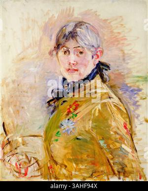 Berthe Morisot, Autoportrait de la peintre impressionniste française Berthe Marie Pauline Morisot (1841-1895) à l'huile sur lapis-lazuli, 1885 Banque D'Images