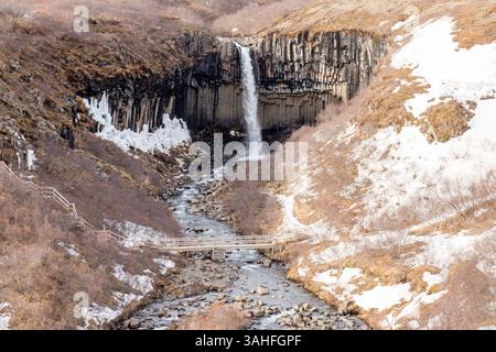 22 mars 2015 - Islande - cascade pittoresque et colonnes de basalte à la cascade de Svartifoss près du glacier d'SviÌnafellsjoÌˆkull VatnajoÌˆkull au parc national de Skaftafell, l'Islande (en image Crédit : © Daniel DeSlover/Zuma sur le fil) Banque D'Images