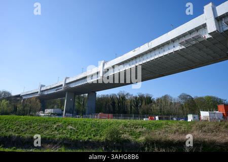 Région de Bruxelles-capitale, Belgique : 9 avril 2025 : le ring de Bruxelles et le viaduc de Vilvorde sont en cours de construction Banque D'Images
