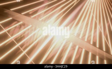 Des stries lumineuses et abstraites rayonnent à partir d'un point central dans un motif géométrique dynamique. Rendu 3D. Banque D'Images