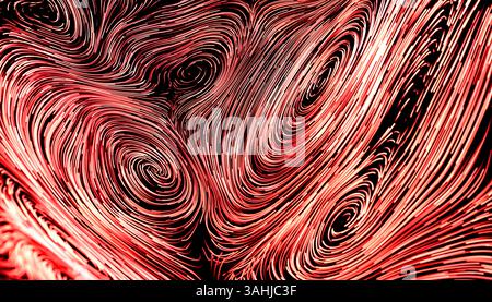 Motif tourbillonnant abstrait rouge et noir créant un effet visuel dynamique et vibrant. Rendu 3D. Banque D'Images