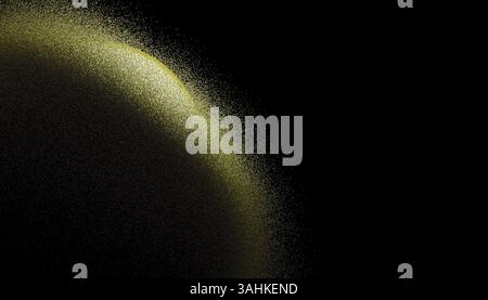 Tourbillon abstrait de particules dorées sur un fond sombre formant une forme de croissant. Illustration 3D du blender Banque D'Images