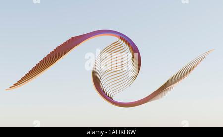 Sculpture 3D abstraite avec des lignes courbes fluides sur un fond bleu clair. Illustration 3D du blender Banque D'Images