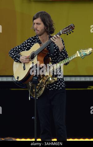 28 juillet 2017 - New York, NY, États-Unis - 28 juillet 2017 New York City..Wayne Sermon de Imagine Dragons se produisant dans la série de concerts d'été de Good Morning America à Central Park le 28 juillet 2017 à New York City. (Crédit image : © Kristin Callahan/Ace Pictures via ZUMA Press) Banque D'Images