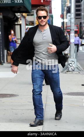 Chris Pratt enregistre une apparition dans The Late Show with David Letterman à New York le 29 juillet 2014 Banque D'Images