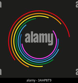 Arc-en-ciel circulaire. Lignes courbes colorées. Vecteur d'anneau abstrait. Contraste d'arrière-plan noir. Illustration de Vecteur