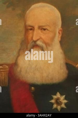 Ce portrait de 1905 de Léopold II, roi de Belgique, peint par Albert Dillens, met en valeur le monarque belge dans les regalia royales. La version recadrée du portrait souligne la présence et la stature du roi. Banque D'Images