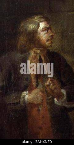 William Hogarth's 'The Gaols Committee of the House of Commons' (vers 1729) présente un portrait de groupe de personnalités clés impliquées dans la réforme du système pénitentiaire britannique. La peinture comprend Henry Howard, John Perceval, et d'autres, avec Bambridge en évidence. L'œuvre reflète le commentaire de Hogarth sur les questions sociales britanniques du XVIIIe siècle. Banque D'Images