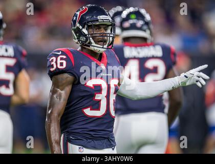 19 août 2017 : Malik Smith (36 ans), cornerback des Texans de Houston, lors du 4e quart-temps d'un match de pré-saison de football de la NFL entre les Texans de Houston et les Patriots de la Nouvelle-Angleterre au NRG Stadium de Houston, Texas. Les Texans ont gagné le match 27-23...Trask Smith/CSM(Credit image : &copy ; Trask Smith/CSM via ZUMA Wire) Banque D'Images