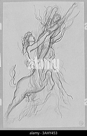 Cette étude de Gustave Moreau, 'Etude pour l'enlèvement de Déjanire', dépeint un croquis préparatoire à son travail plus vaste impliquant le mythe d'Hercule et Déjanire. Banque D'Images