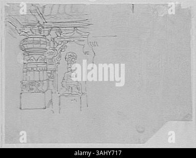 « Étude de motifs indiens divers d'après le bon » de Gustave Moreau explore des motifs décoratifs inspirés de l'art indien, mettant en valeur des motifs complexes. Cette étude reflète l'intérêt de Moreau pour l'ornementation culturelle, qu'il a incorporé dans son propre style artistique. Il fait partie de la collection du Musée Gustave Moreau. Banque D'Images