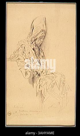 Cette étude préparatoire de Gustave Moreau se concentre sur la scène biblique 'L'apparition', capturant des figures clés et des éléments de composition dans un contexte narratif religieux. Banque D'Images