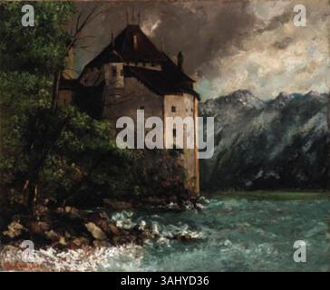 Le tableau de Gustave Courbet de 1873 « Château de Chillon » montre le château emblématique sur le lac Léman. La peinture à l'huile, qui fait partie de la collection du Musée Wallraf-Richartz, présente un paysage réaliste de la structure historique. Banque D'Images