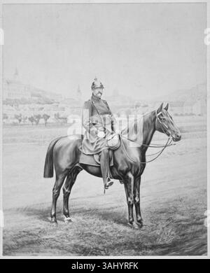 Cette photographie de 1866 de Heinrich Schnaebli capture Otto von Bismarck, homme politique allemand et chancelier du Reich, à cheval lors d'une campagne militaire, symbolisant son rôle de premier plan dans la direction prussienne au XIXe siècle. Banque D'Images