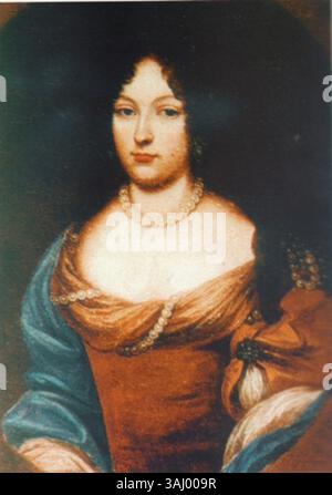 Cette peinture à l'huile du XVIIe siècle représente Karoline Elisabeth, membre de la famille royale du Palatinat, épouse de Meinhardt, duc de Schomberg, et duchesse de Leinster. Le portrait saisit son statut aristocratique et son élégance noble, caractéristique de l’époque. Banque D'Images