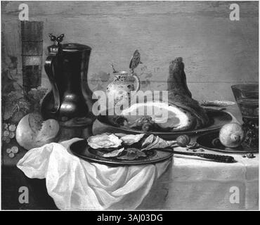 « A Breakfast-Pieter Claesz » représente une nature morte raffinée, mettant en vedette un copieux petit-déjeuner composé de plats tels que du pain, du fromage et du vin, reflétant la culture néerlandaise du XVIIe siècle. Banque D'Images
