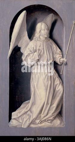 « Ange de l'Annonciation dans une niche de pierre » de Jan Provoost, peint entre 1477 et 1529, est une huile sur panneau qui représente l'ange délivrant l'Annonciation. L'œuvre est connue pour son utilisation complexe de la lumière et de l'espace, situé dans une niche de pierre. Banque D'Images