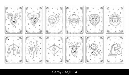 Collection de cartes de tarot avec signes du zodiaque Illustration de Vecteur