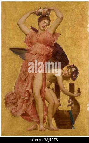 'Erato' de Frederic Leighton, créé au XIXe siècle, est une peinture à l'huile sur toile représentant la muse grecque de la poésie lyrique, Erato. L’œuvre incarne la tradition artistique classique. Banque D'Images