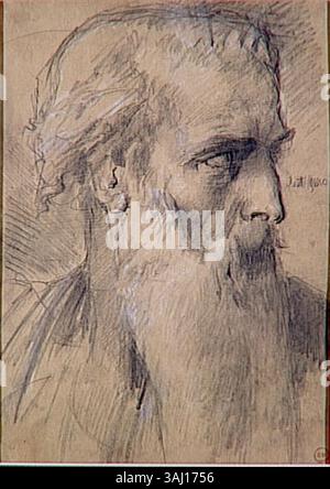 Cette étude de Moïse par Gustave Moreau se concentre sur sa tête, soulignant le profil de la figure. L’œuvre représente la figure biblique dans un moment de réflexion sur la Terre Promise. Banque D'Images