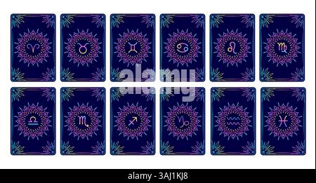 Collection de cartes de tarot avec signes du zodiaque Illustration de Vecteur