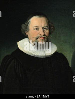 Ce portrait suisse du XVIIe siècle représente un homme barbu inconnu portant un volant de roue de charrette. Il s'agit d'une huile sur toile conservée dans la collection du National Trust. Banque D'Images