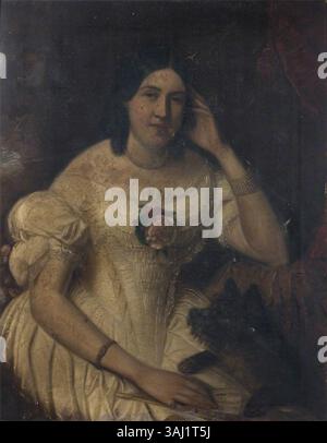 Ce portrait réalisé vers 1850 par un artiste anonyme de l'école britannique représente une jeune femme avec un Terrier écossais. L'identité de la femme est supposée être Laura Calvert Arbuthnot, peut-être MRS William Fitzwilliam Lenox-Conyngham. Banque D'Images