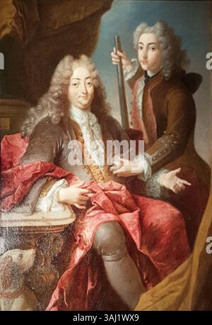 Le double portrait de Robert Tournières, vers 1720, capture Philippe, Duc d'Orléans, Régent de France, aux côtés de son neveu, le futur roi Louis XV., cette peinture à l'huile offre un aperçu de la monarchie française à l'époque. Banque D'Images