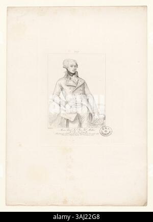 Une estampe en taille-douce de Gilbert du Motier, marquis de Lafayette, représentée comme une figure militaire de premier plan, montrant ses rôles de leader pendant la Révolution française. L'impression met en valeur son rang élevé dans l'armée et la garde nationale. Banque D'Images