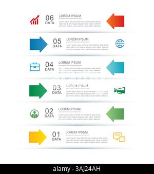 6 modèle de disposition d'index d'onglet infographie de données. Arrière-plan abstrait d'affaires d'illustration. Illustration de Vecteur