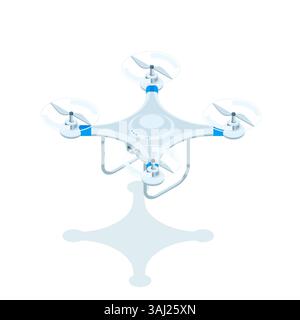 drone isométrique volant, en couleur sur fond blanc, gadget ou appareil technique Illustration de Vecteur